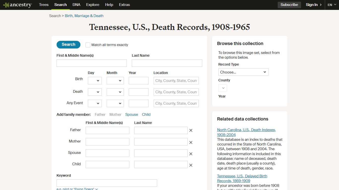 Tennessee, U.S., Death Records, 1908-1965 - Ancestry