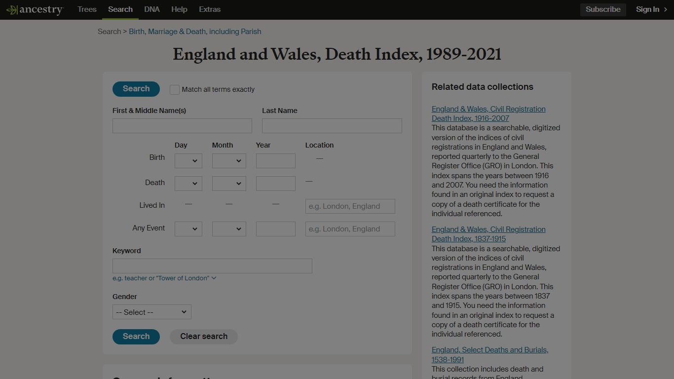 England and Wales, Death Index, 1989-2021 - Ancestry