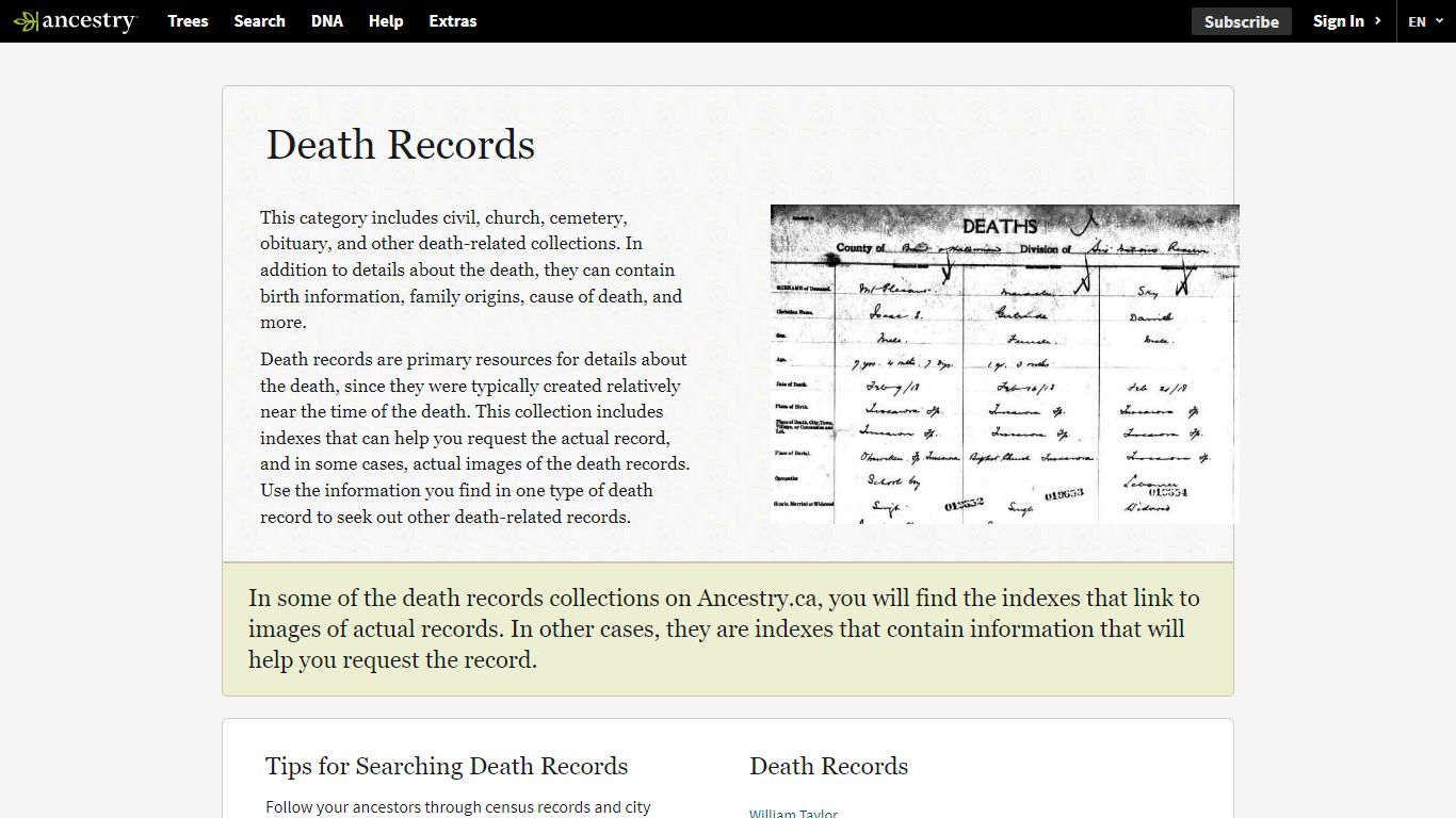 Death Records | Ancestry®